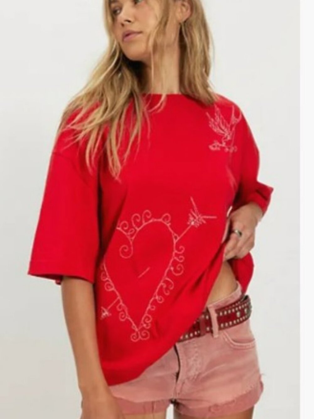 Free People Ragabond More Amore Embroidered Tee NEW Size Small